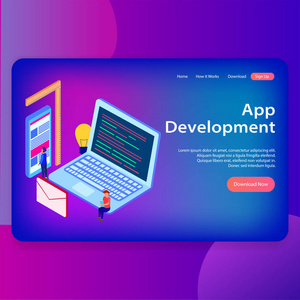 3d 帶有瀏覽器窗口的筆記本電腦的等距插圖, 用于響應(yīng) Web 著陸頁設(shè)計(jì)